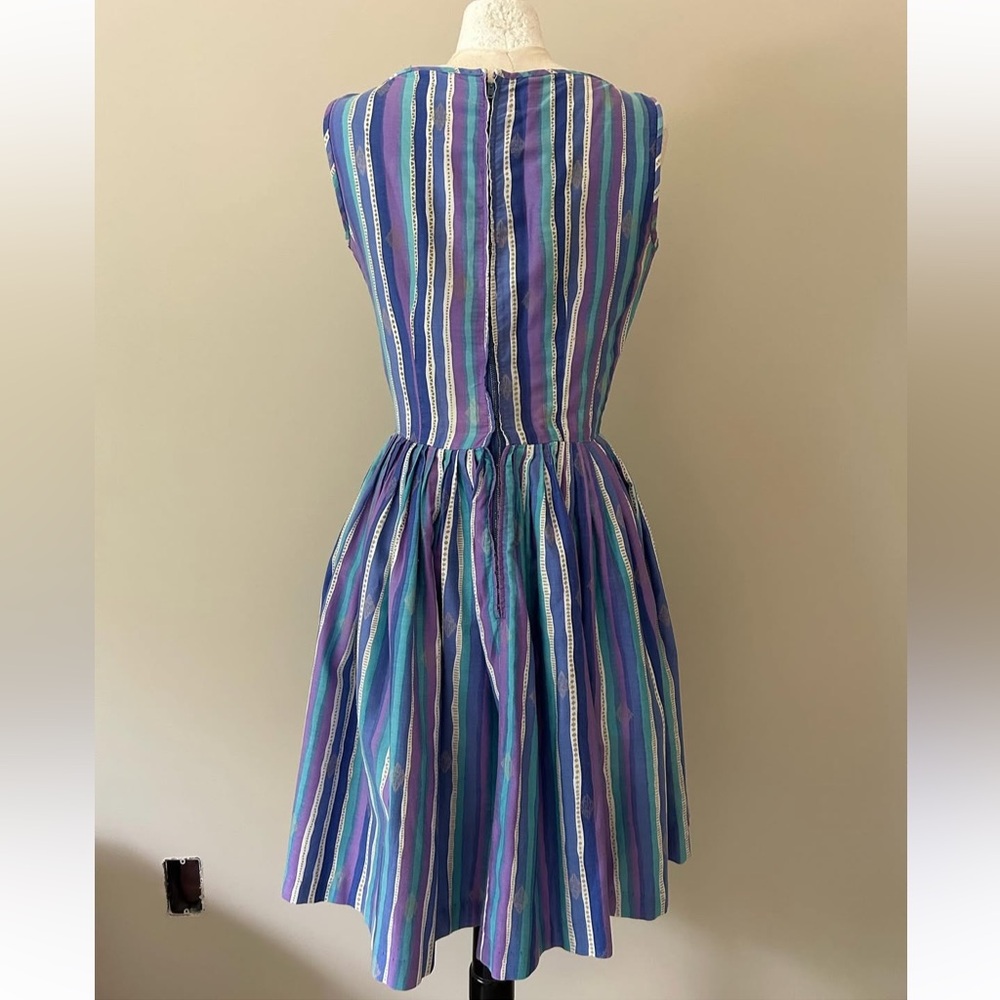 VintageStriped Blue and Purple Dress - Picture 4 of 4